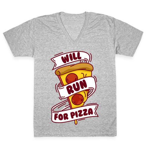 Will Run For Pizza V-Neck Tee Shirt