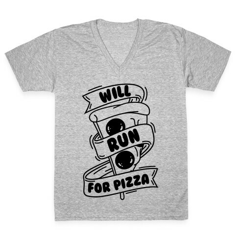 Will Run For Pizza V-Neck Tee Shirt