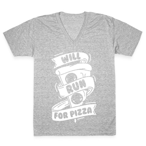 Will Run For Pizza V-Neck Tee Shirt