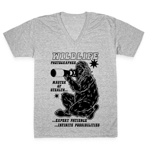 Wildlife Photographer Bigfoot V-Neck Tee Shirt