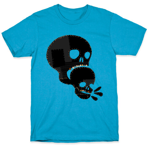 Stitched Skull Eating Another Skull  T-Shirt