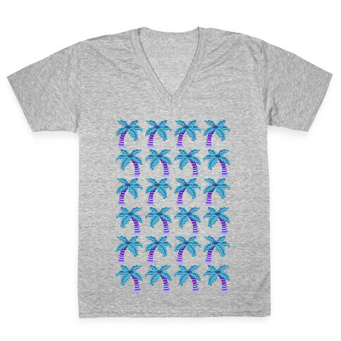 8-Bit Vaporwave Palm Trees Pattern V-Neck Tee Shirt