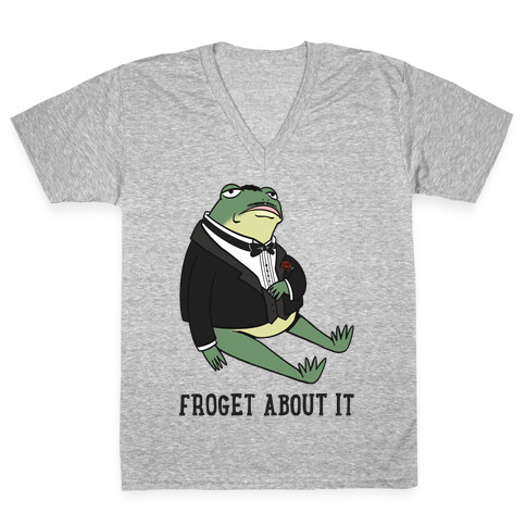 Froget About It Frog Mafia Parody V-Neck Tee Shirt
