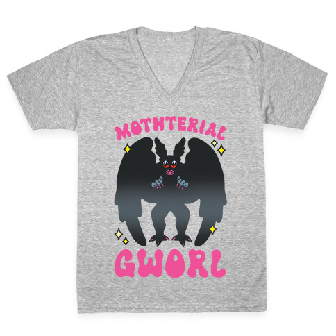 Mothterial Gworl Mothman Parody V-Neck Tee Shirt