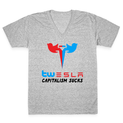 Twesla Capitalism Sucks V-Neck Tee Shirt