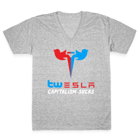 Twesla Capitalism Sucks V-Neck Tee Shirt