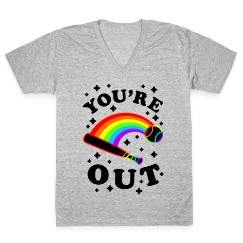 You're Out (Gay Baseball Pride) V-Neck Tee Shirt