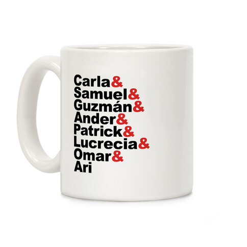 Carla & Samuel & Guzman & Ander & Patrick Elite Character List Parody Coffee Mug