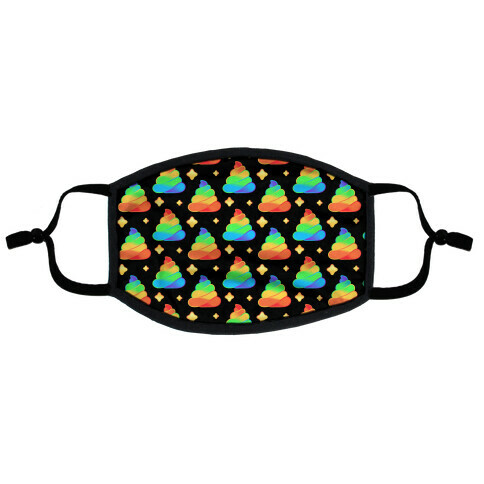 Rainbow Poop Pattern (Black Background) Flat Face Mask