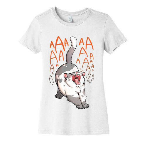 Screaming Yawning Cat Womens T-Shirt