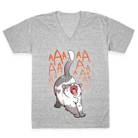 Screaming Yawning Cat V-Neck Tee Shirt