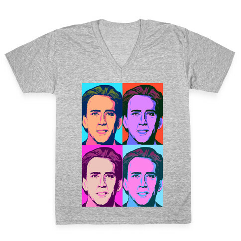 Nicholas Cage Pop Art Parody V-Neck Tee Shirt