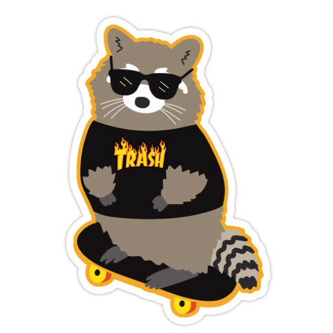 Skate Trash Raccoon Parody Die Cut Sticker