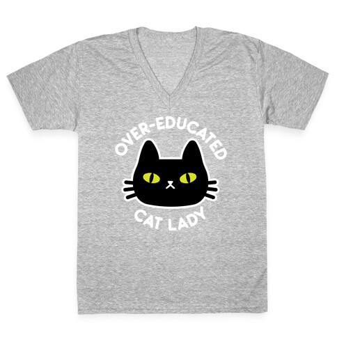 Over-educated Cat Lady V-Neck Tee Shirt