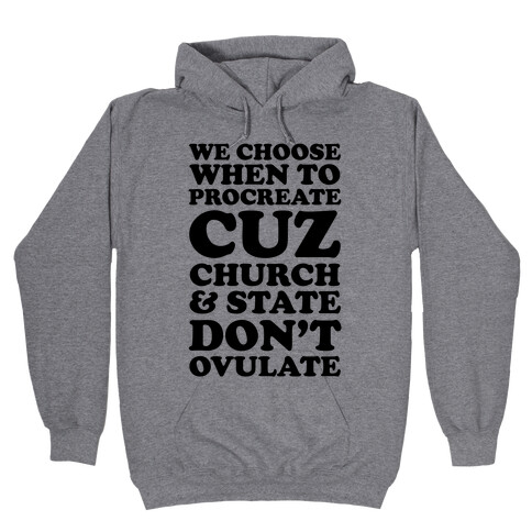 WE CHOOSE WHEN TO PROCREATE CUZ CHURCH & STATE DON'T OVULATE  Hooded Sweatshirt