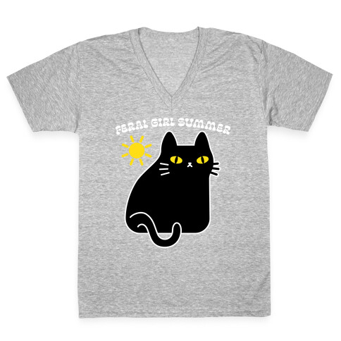 Feral Girl Summer Cat V-Neck Tee Shirt