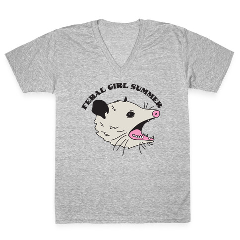 Feral Girl Summer Opossum V-Neck Tee Shirt