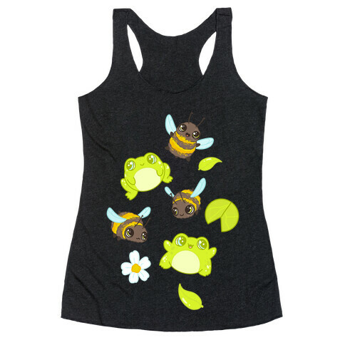 Cute Bees and Frogs Pattern Racerback Tank Top