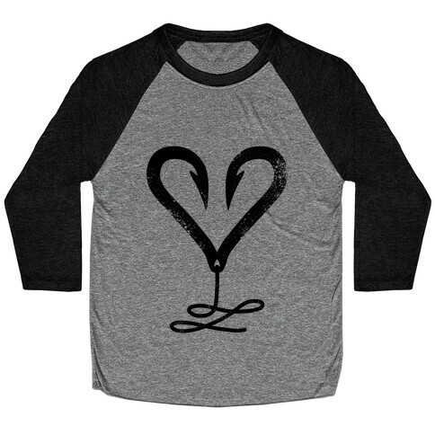 I Love Fishing (Hook Heart) Baseball Tee