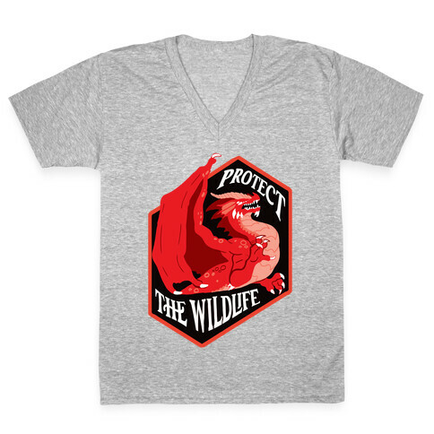 Protect The Wildlife Red Dragon V-Neck Tee Shirt