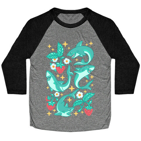 Punk Strawberry Sharks Pattern Baseball Tee