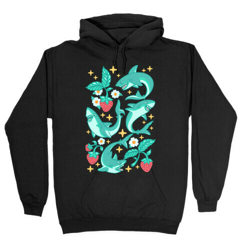 Punk Strawberry Sharks Pattern Hooded Sweatshirt