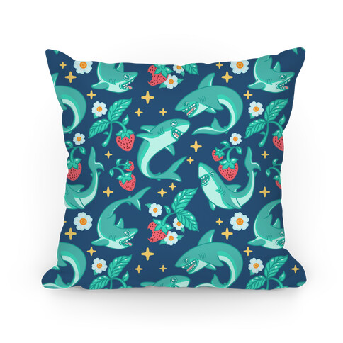 Punk Strawberry Sharks Pattern Pillow