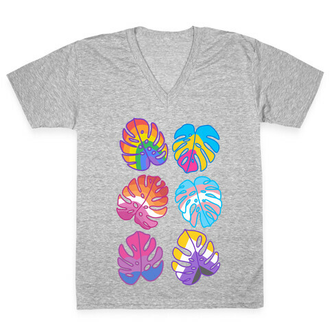 Pride Monstera Pattern V-Neck Tee Shirt