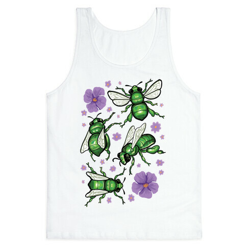 Green Orchid Bee Pattern Tank Top