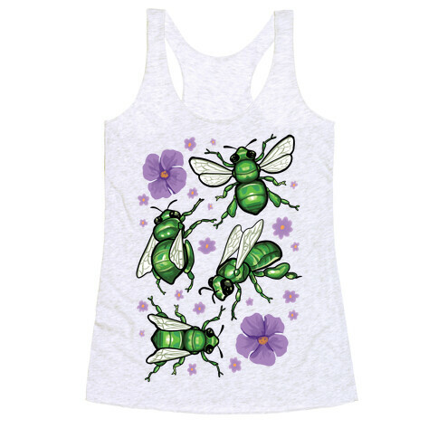 Green Orchid Bee Pattern Racerback Tank Top