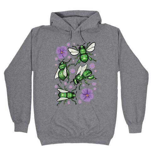 Green Orchid Bee Pattern Hooded Sweatshirt