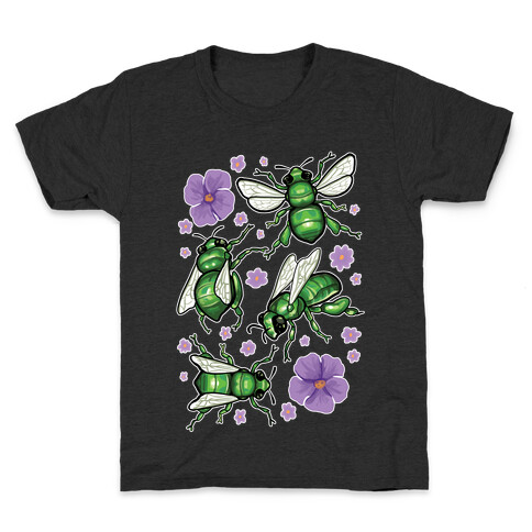 Green Orchid Bee Pattern Kids T-Shirt