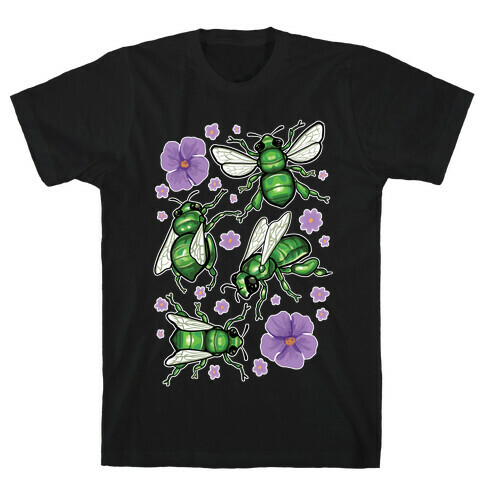 Green Orchid Bee Pattern T-Shirt