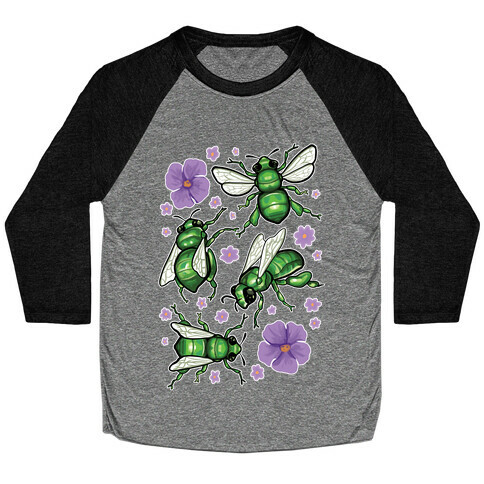 Green Orchid Bee Pattern Baseball Tee