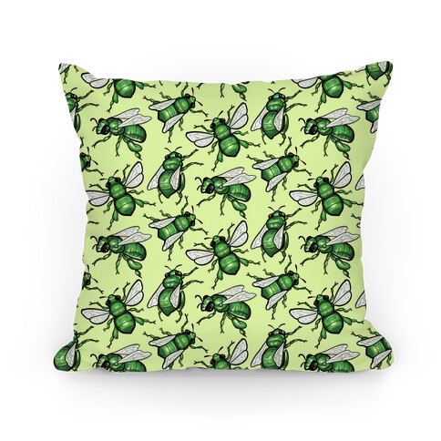 Green Orchid Bee Pattern Pillow