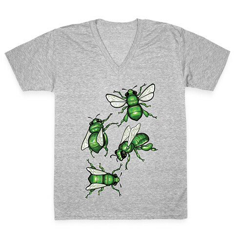 Green Orchid Bee Pattern (Flowerless) V-Neck Tee Shirt