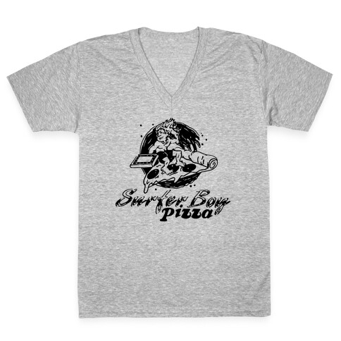 Surfer Boy Pizza V-Neck Tee Shirt