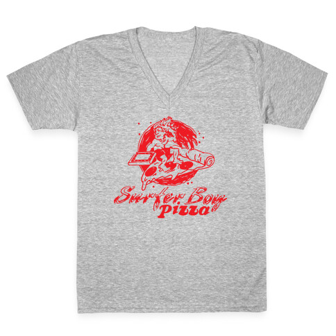 Surfer Boy Pizza V-Neck Tee Shirt