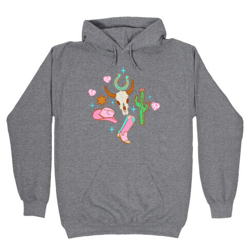 Pink Western Cowboy Pattern Hooded Sweatshirt