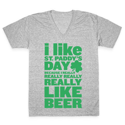 I Really Like Beer V-Neck Tee Shirt