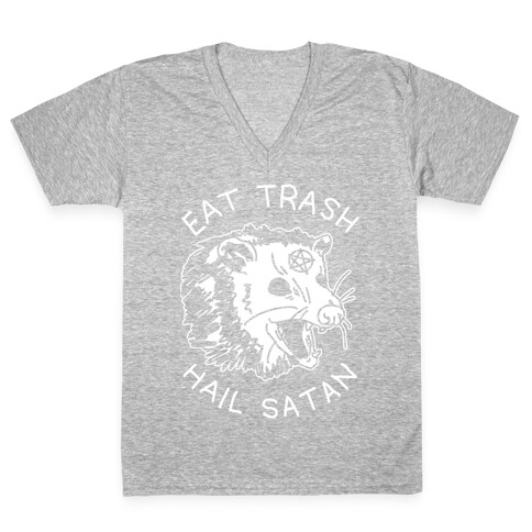 Eat Trash Hail Satan Possum V-Neck Tee Shirt