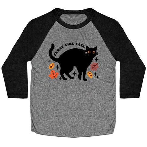 Feral Girl Fall Black Cat Baseball Tee