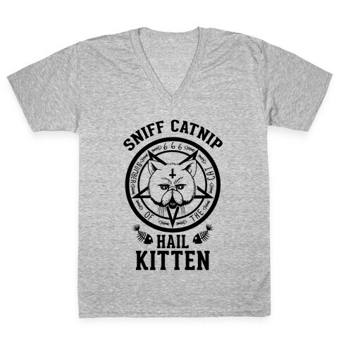 Sniff Catnip. Hail Kitten. V-Neck Tee Shirt