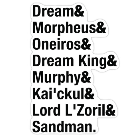 Sandman Name List  Die Cut Sticker