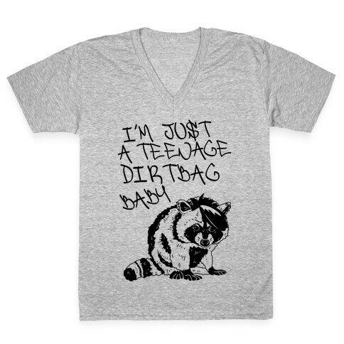 I'm Just a Teenage Dirtbag Baby Emo Raccoon V-Neck Tee Shirt