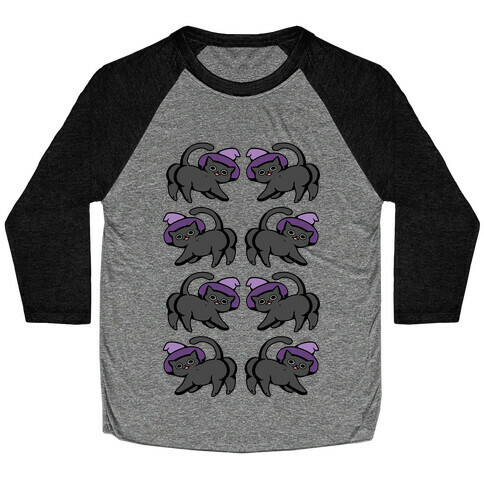 Black Cat Butts Pattern Baseball Tee