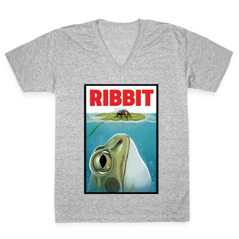 Ribbit Jaws Parody V-Neck Tee Shirt