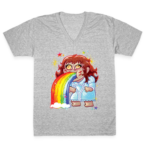 90's Rainbow Barfing Exorcist V-Neck Tee Shirt