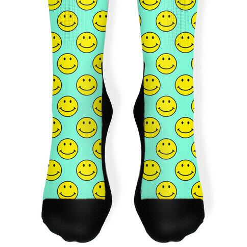 Teal Smiley Face Pattern Sock