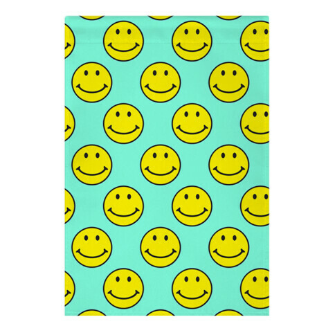 Teal Smiley Face Pattern Garden Flag